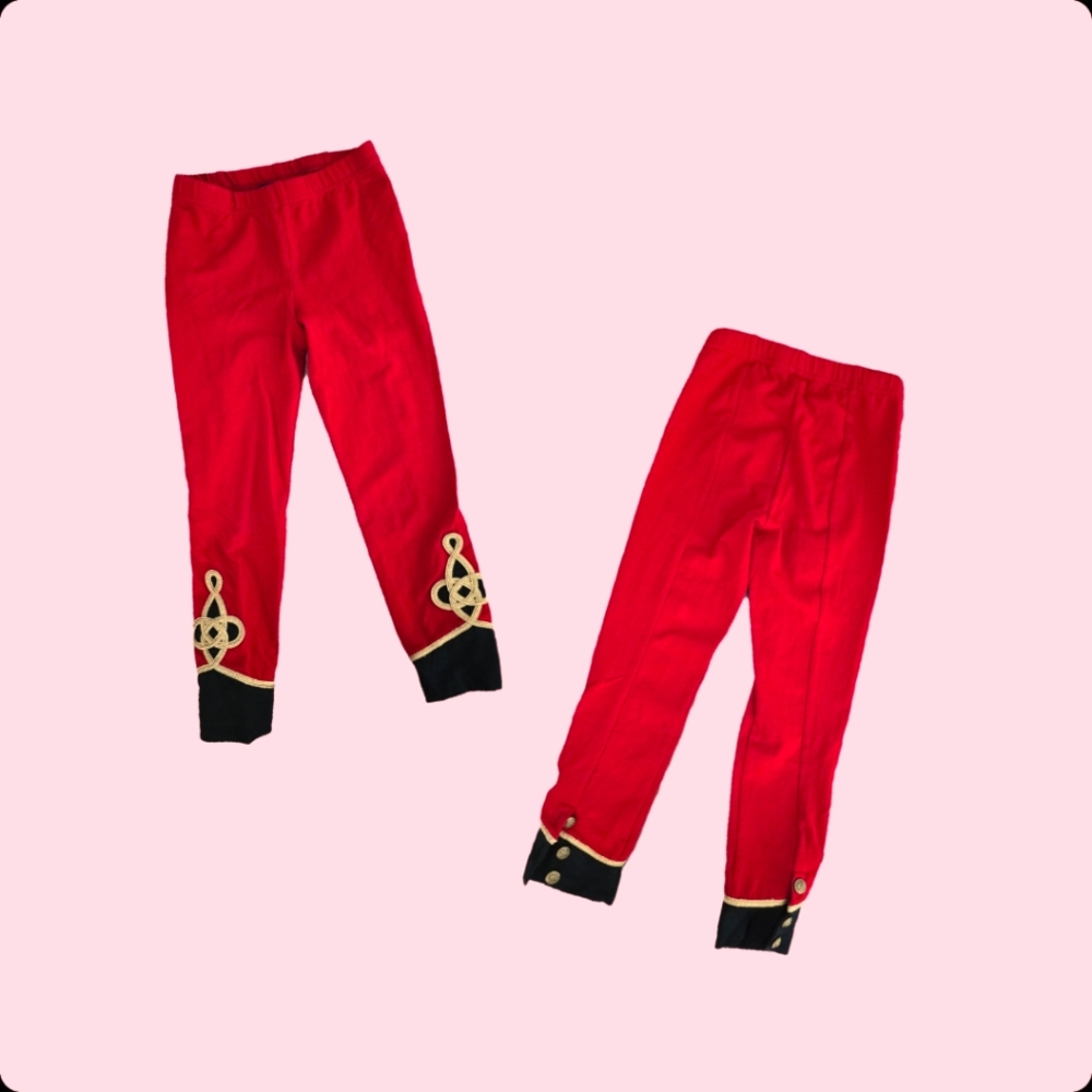 Ralph Lauren Girls' Red + Gold Brocade Trim Nutcracker Soldier Leggings 7/8Y